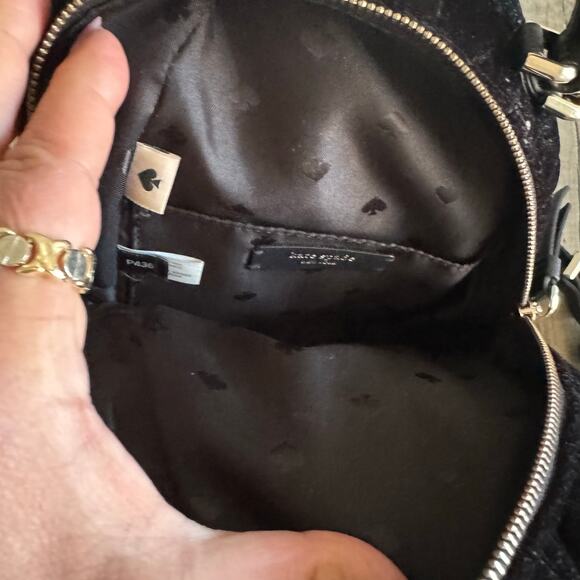Kate Spade Briar Lane Black Quilted Velvet Mini Convertible Backpack.